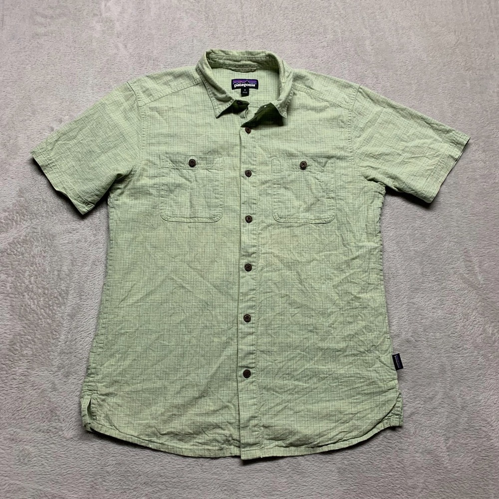 Patagonia Shirt Hemp Cotton Blend Men's M Button Up Plaid S/S Hiking Camping
